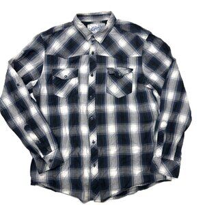 Chalc‎ Western Button Up Shirt Mens XL Blue Plaid Long Sleeve Cotton